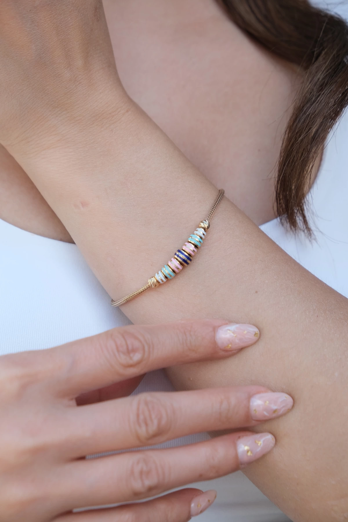 Asil 14 Ayar Renkli Mineli Altın Bileklik BLK5539