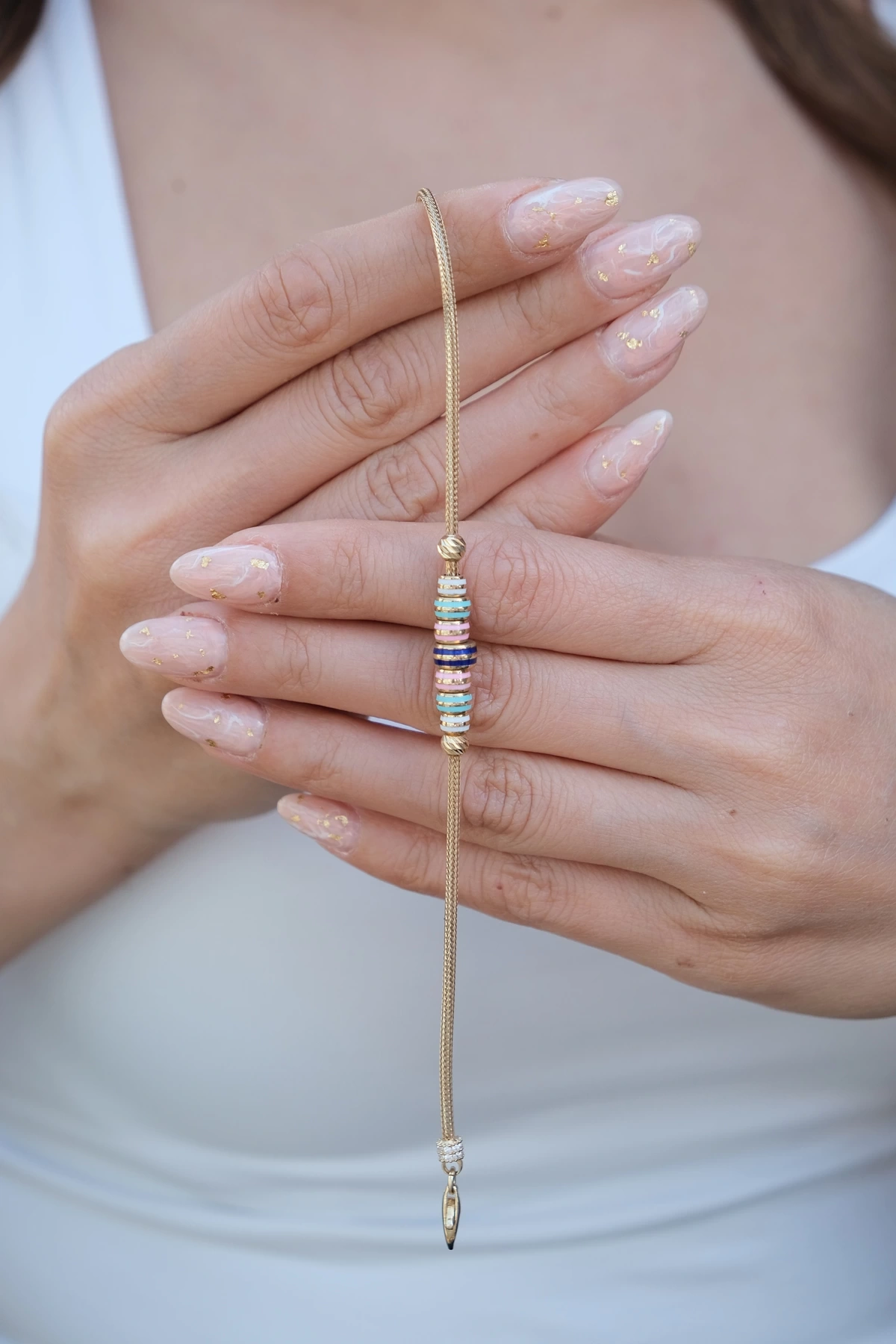 Asil 14 Ayar Renkli Mineli Altın Bileklik BLK5539