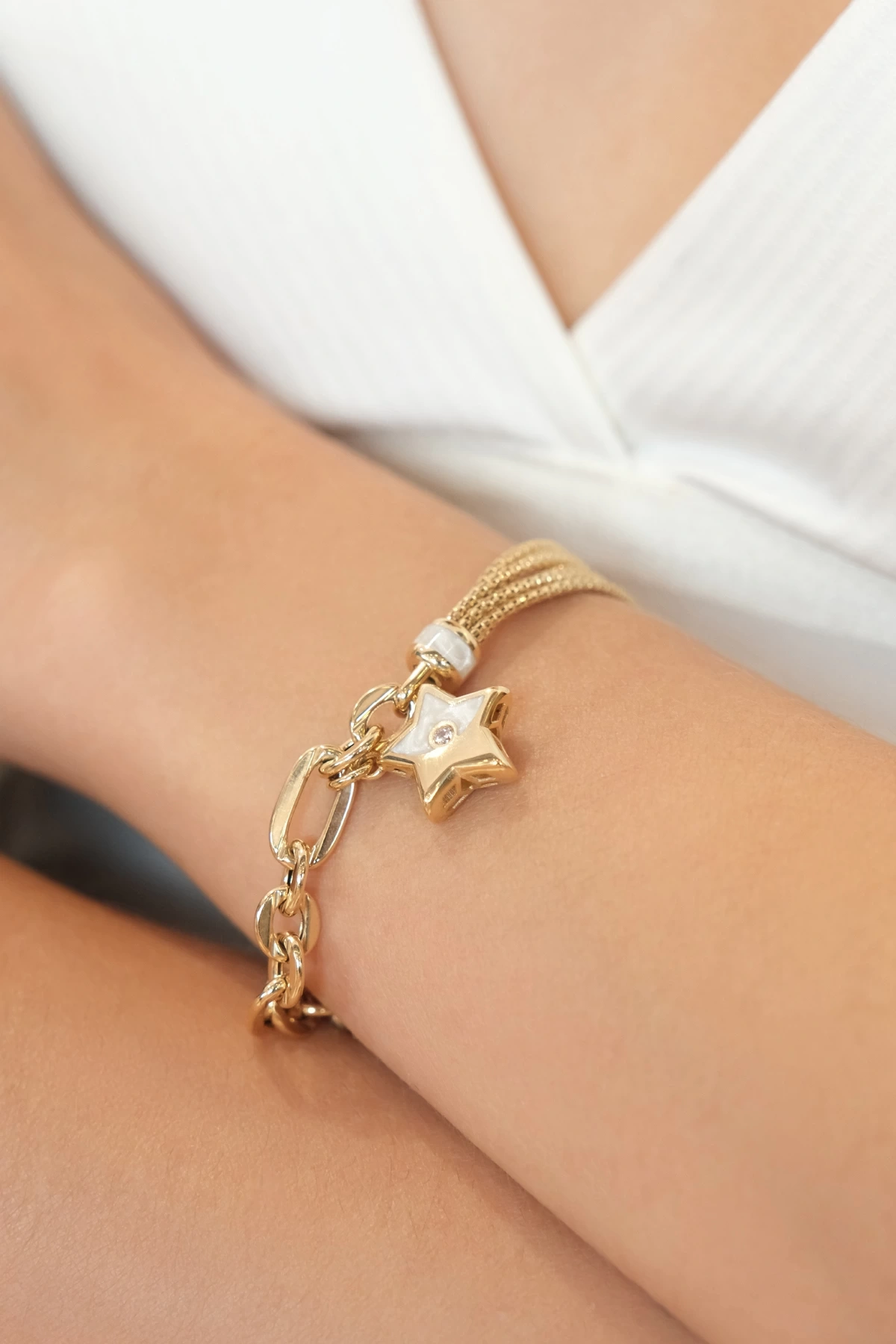 Asil 14 Ayar Sedefli Yıldız Altın Bileklik BLK5588