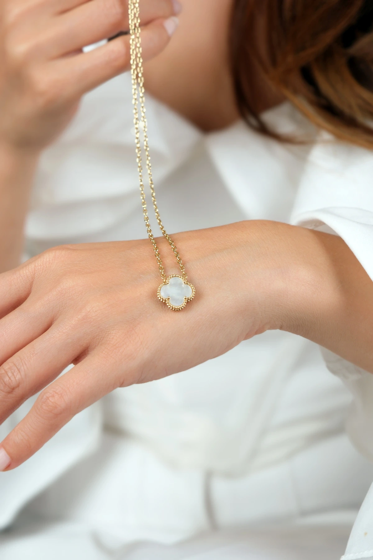 Asil 14 Ayar Sedefli Yonca Altın Kolye TKM1658