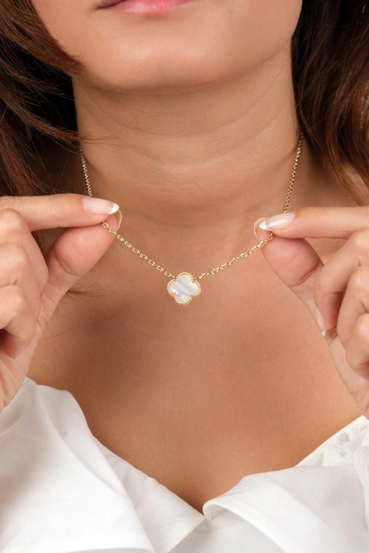 Asil 14 Ayar Sedefli Yonca Altın Kolye TKM1658