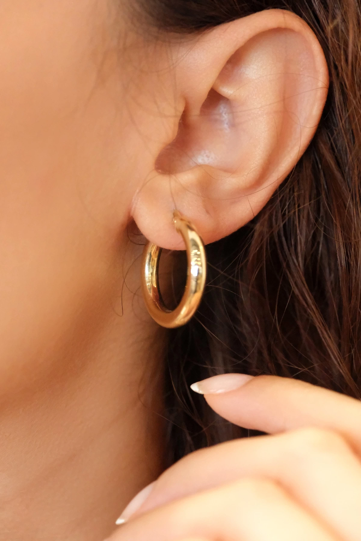 Asil 14 Ayar Silindir Model Halka Altın Küpe KP4905