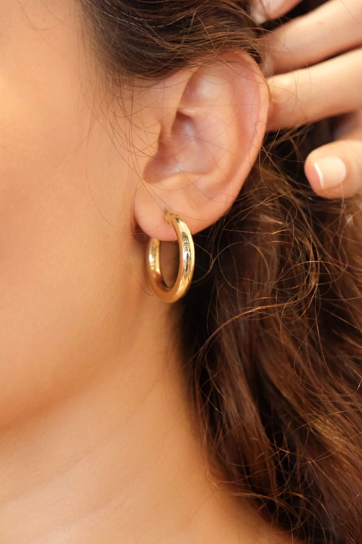 Asil 14 Ayar Silindir Model Halka Altın Küpe KP4905