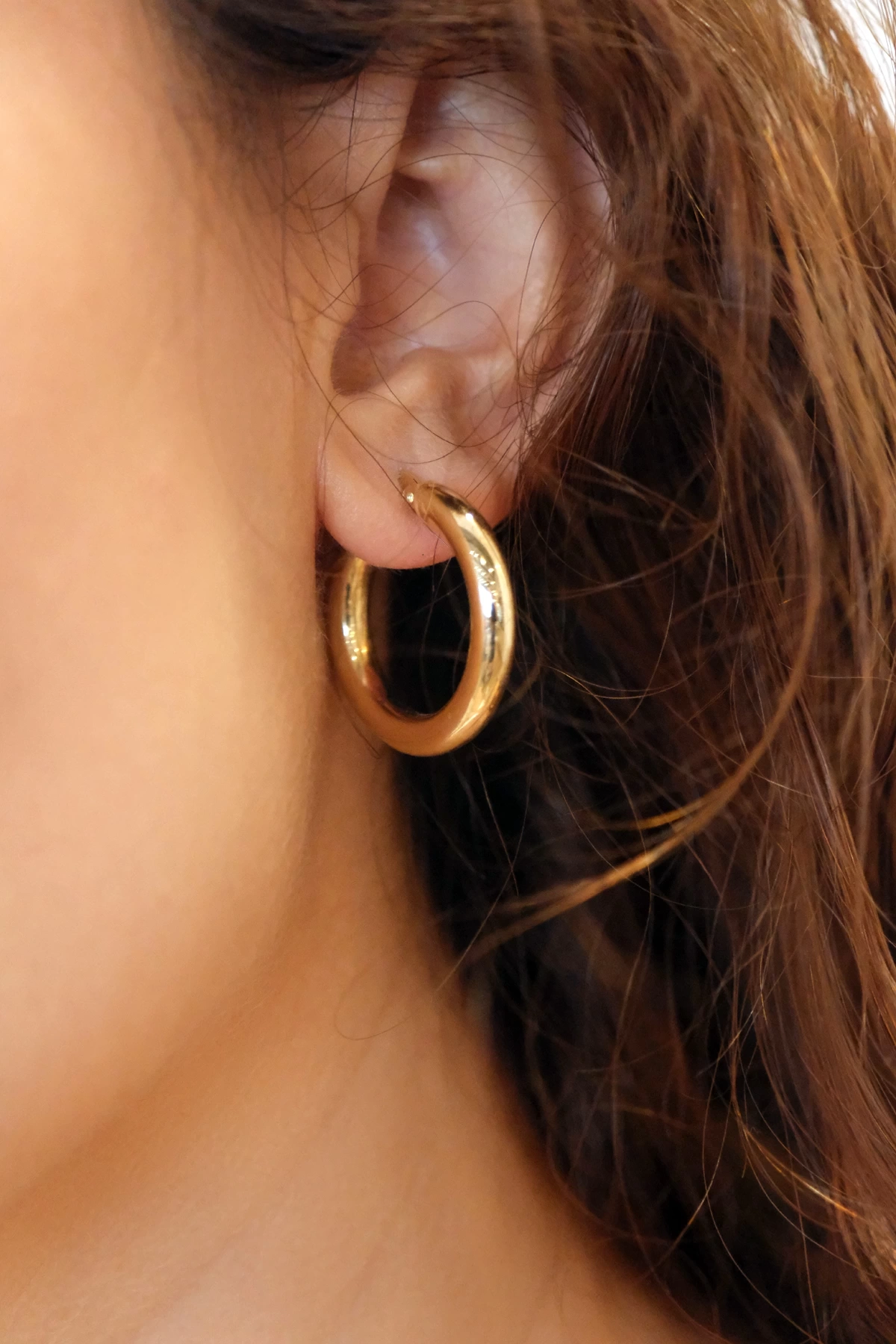 Asil 14 Ayar Silindir Model Halka Altın Küpe KP4905