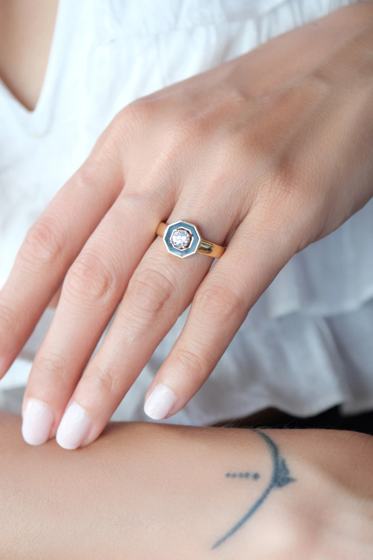 Asil 14 Ayar Siyah Mine Taşlı Altın Yüzük YZK2750