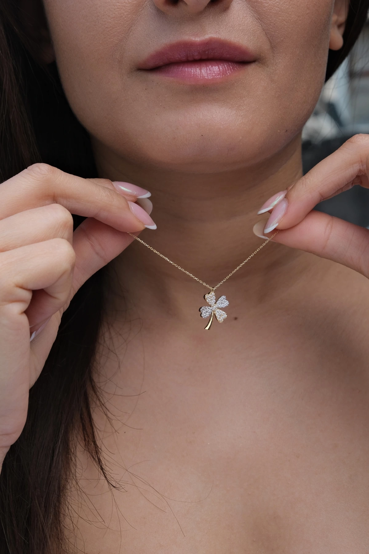 Asil 14 Ayar Taşlı Altın Yonca Kolye KLY3584