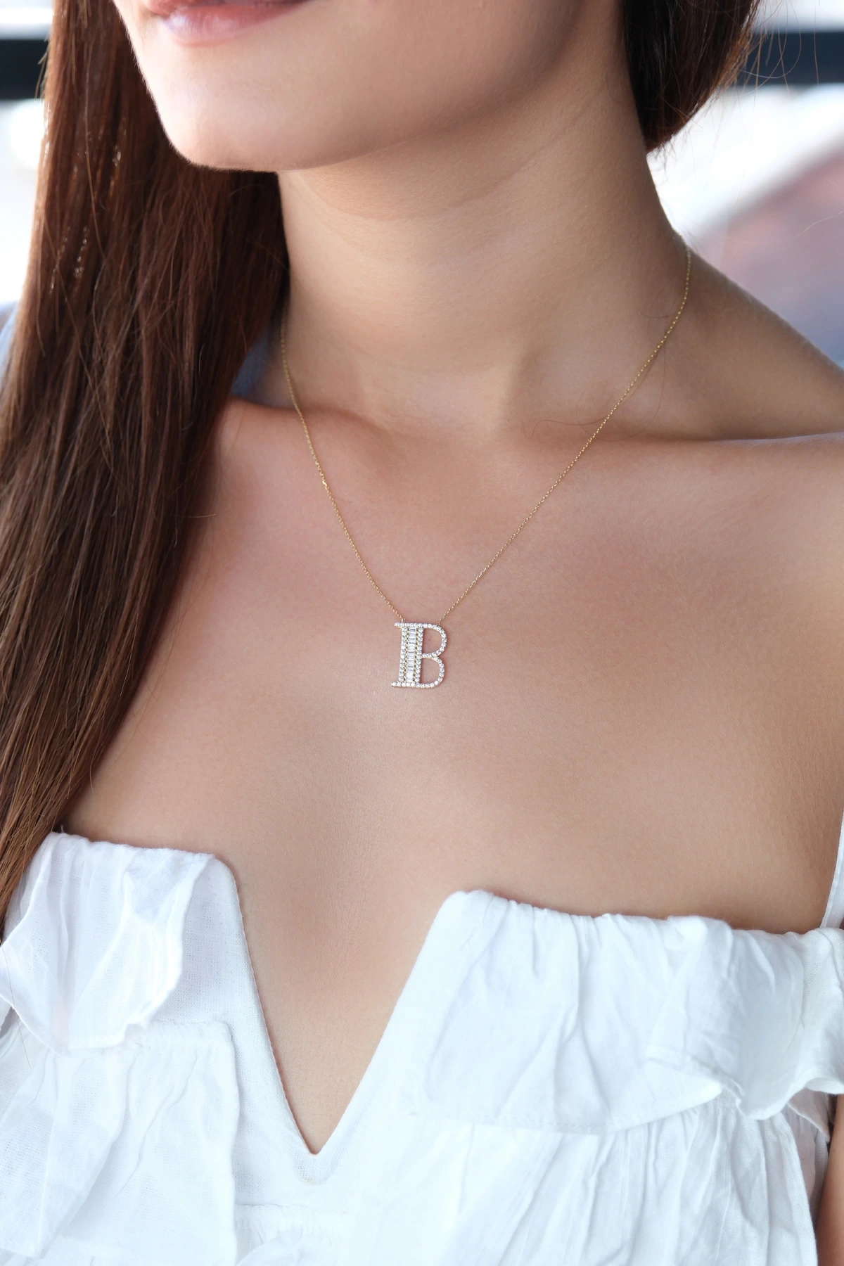 Asil 14 Ayar Taşlı B Harfi Altın Kolye KLY2820