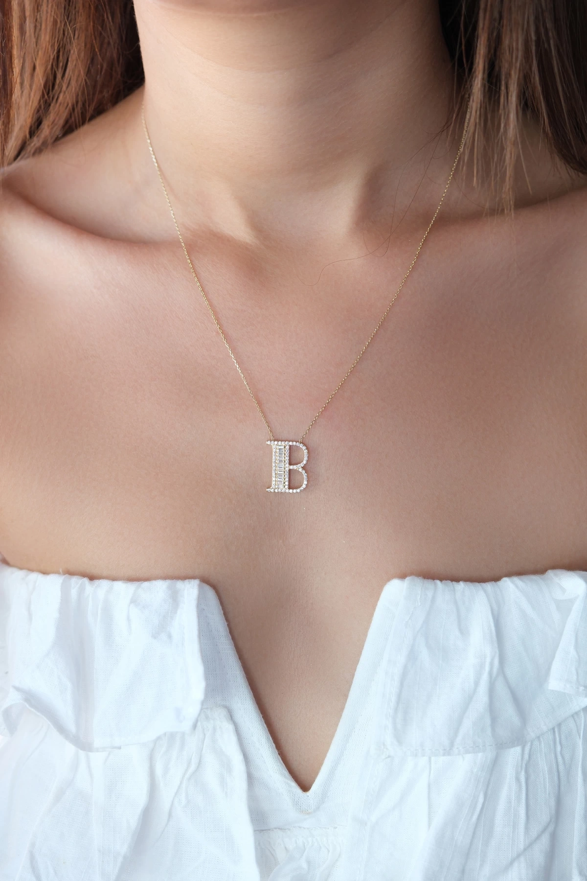 Asil 14 Ayar Taşlı B Harfi Altın Kolye KLY2820