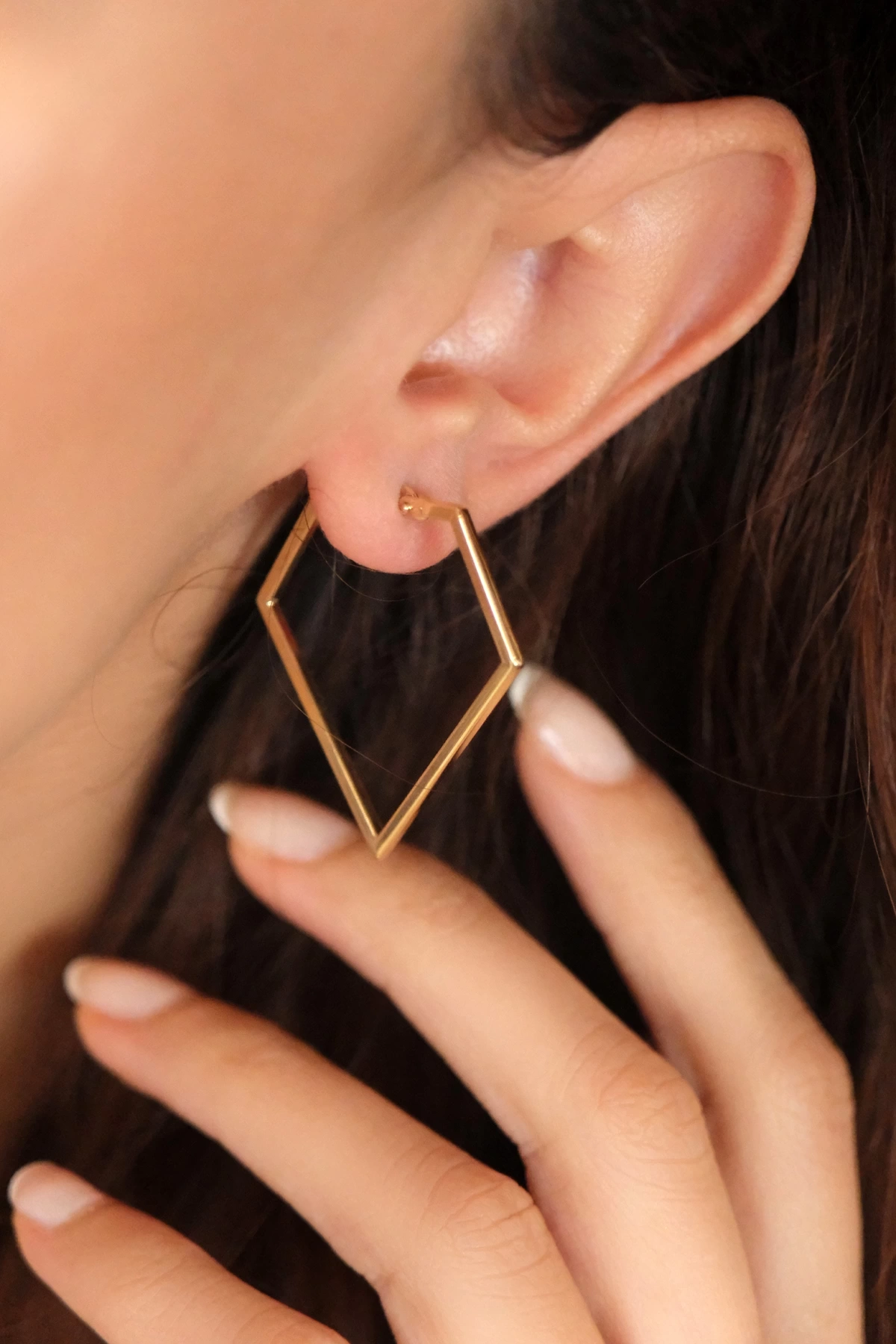 Asil 14 Ayar Taşlı Elmas Tipi Halka Altın Küpe KP5171