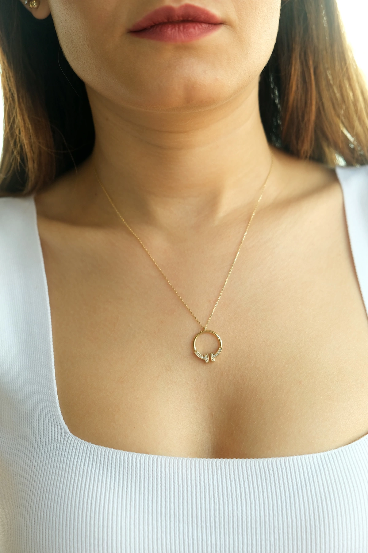 Asil 14 Ayar Taşlı Halka Altın Kolye KLY2377