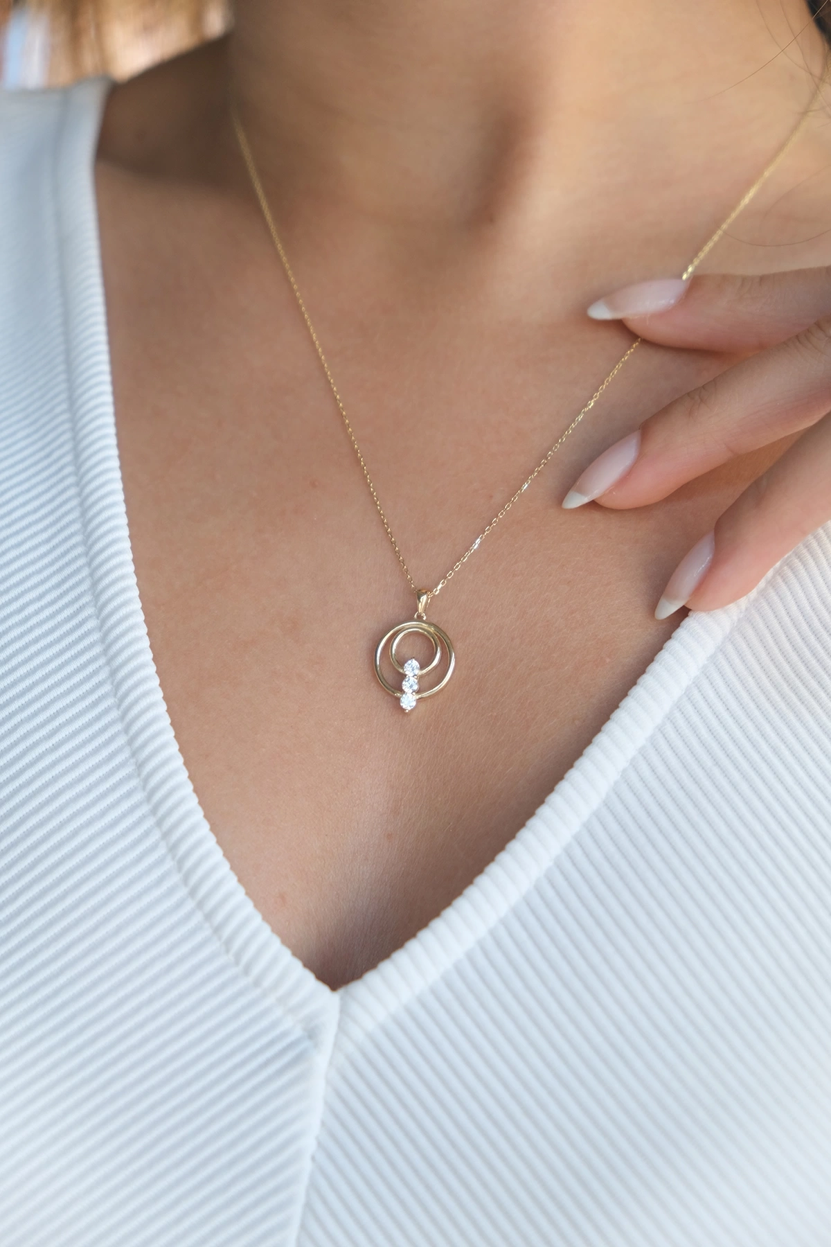 Asil 14 Ayar Taşlı Halka Altın Kolye KLY3179