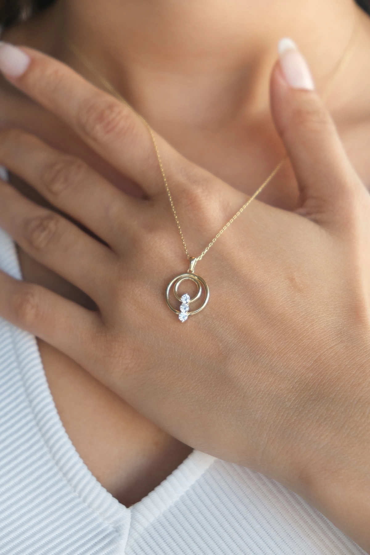 Asil 14 Ayar Taşlı Halka Altın Kolye KLY3179