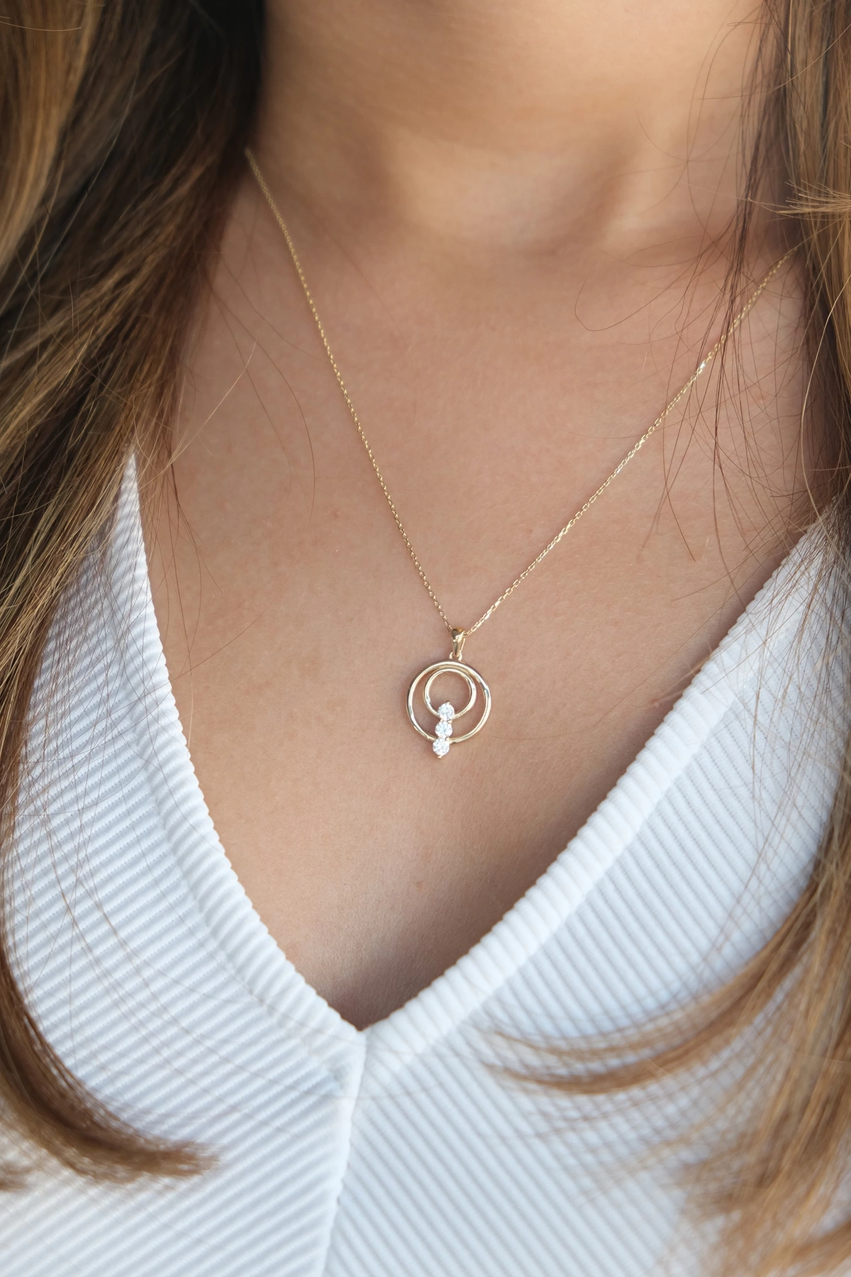 Asil 14 Ayar Taşlı Halka Altın Kolye KLY3179