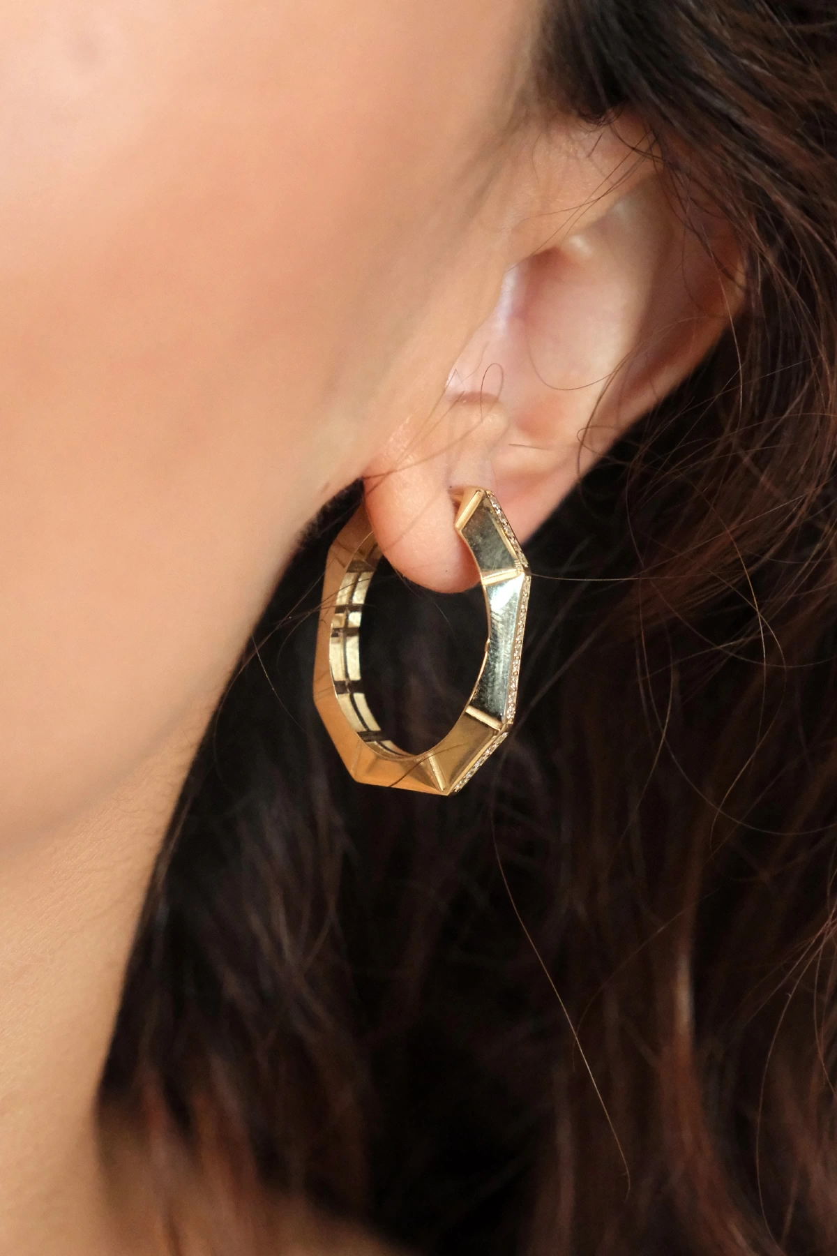 Asil 14 Ayar Taşlı Halka Altın Küpe KP5028