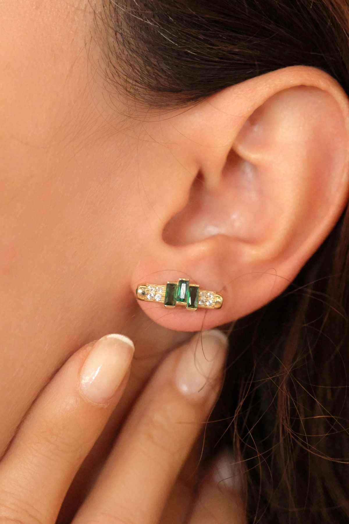 Asil 14 Ayar Taşlı Kalemli Halka Altın Küpe KP5032