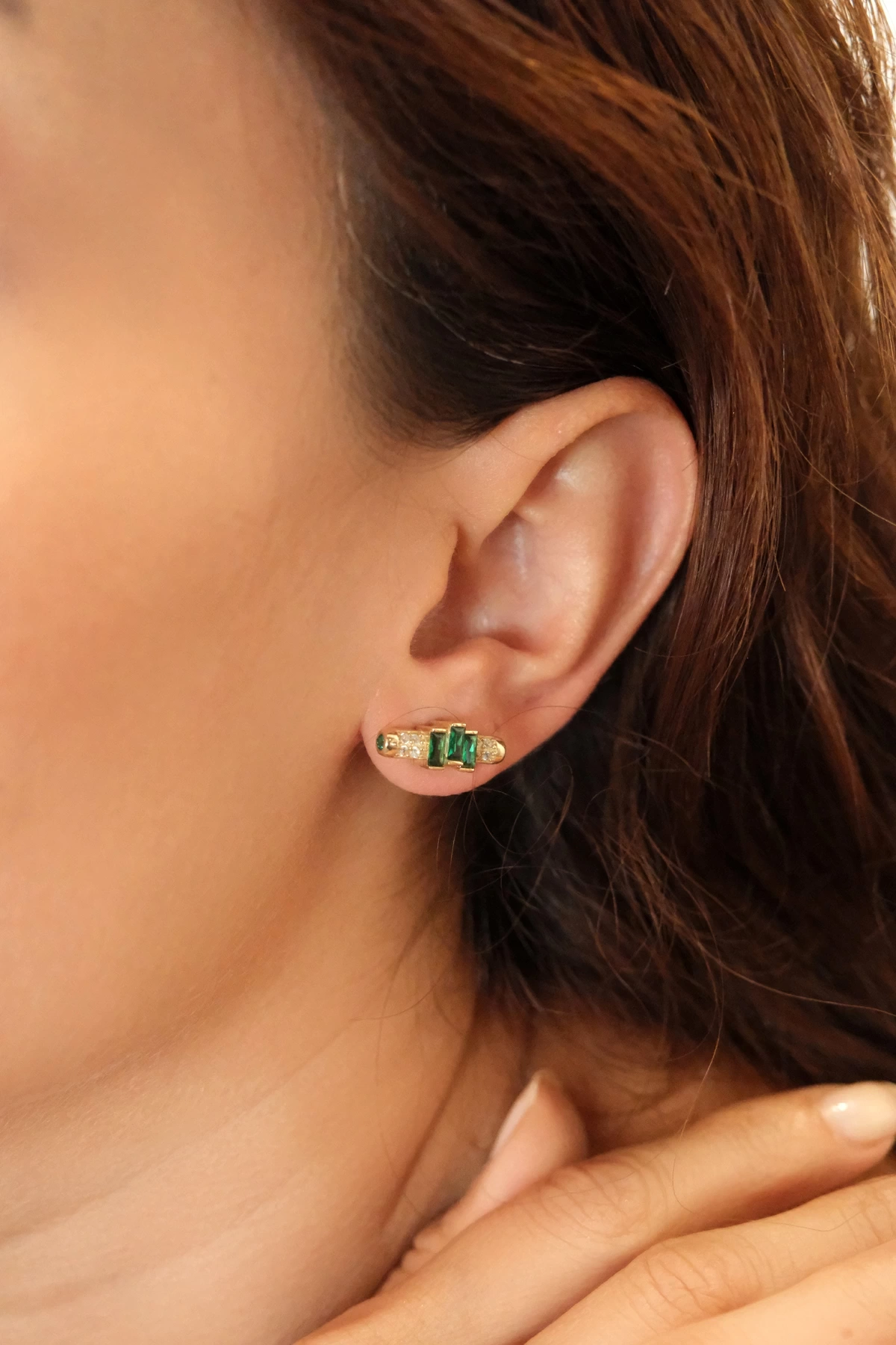 Asil 14 Ayar Taşlı Kalemli Halka Altın Küpe KP5032