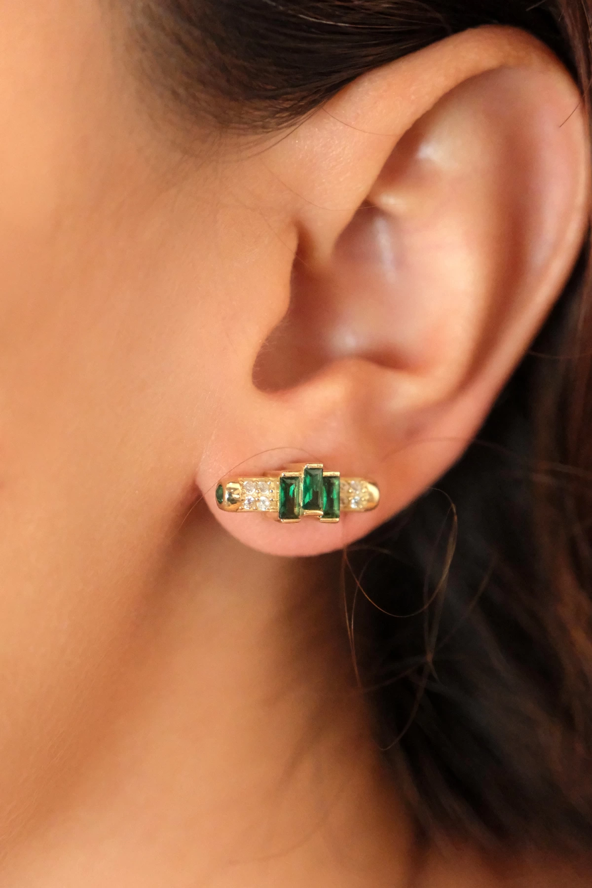 Asil 14 Ayar Taşlı Kalemli Halka Altın Küpe KP5032