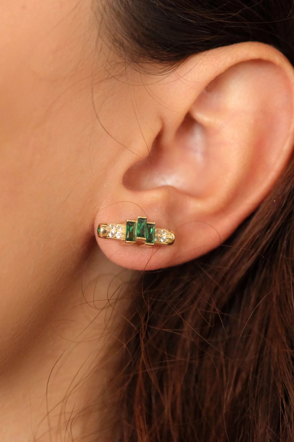 Asil 14 Ayar Taşlı Kalemli Halka Altın Küpe KP5032