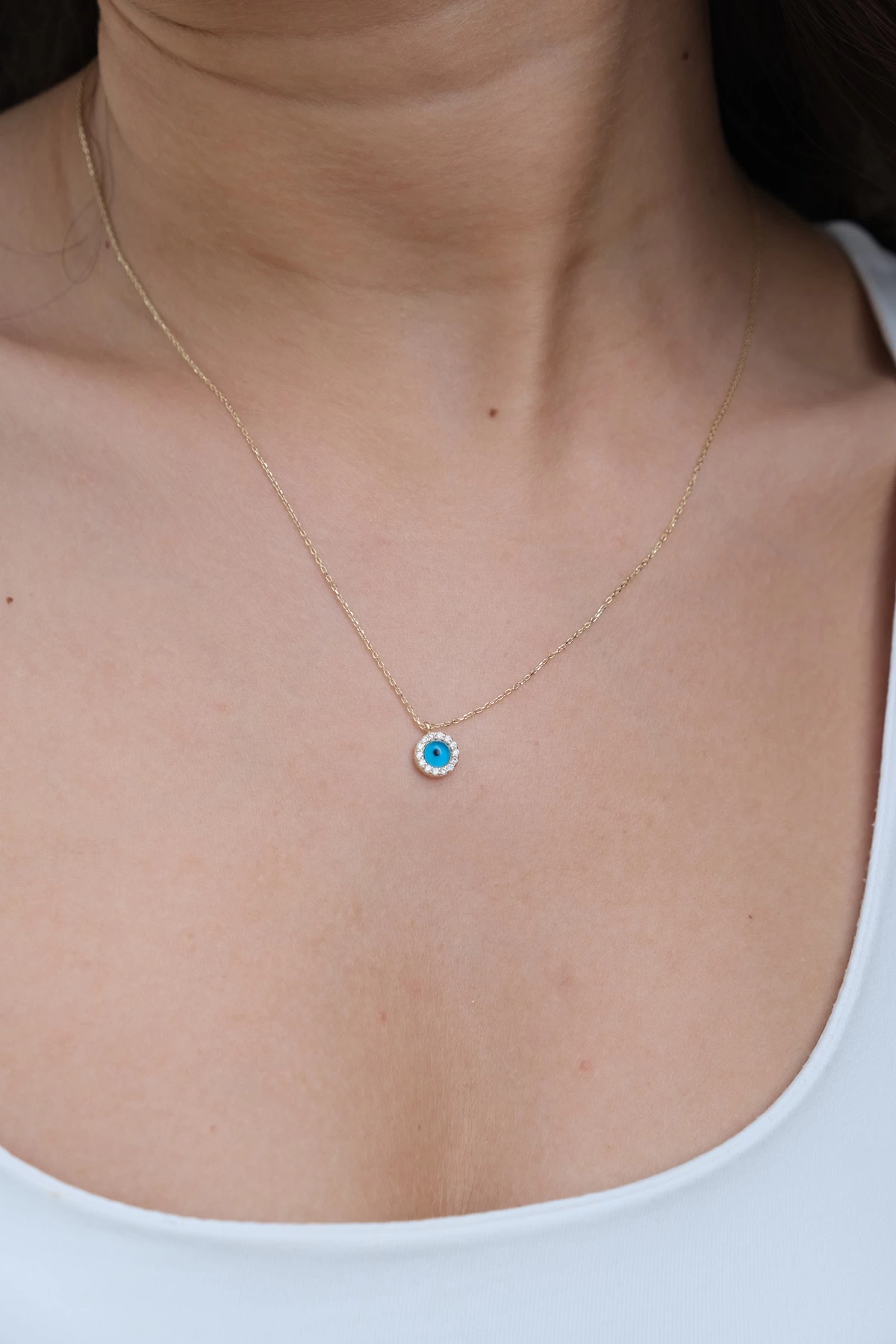 Asil 14 Ayar Taşlı Mini Nazar Boncuğu Altın Kolye Kly3776