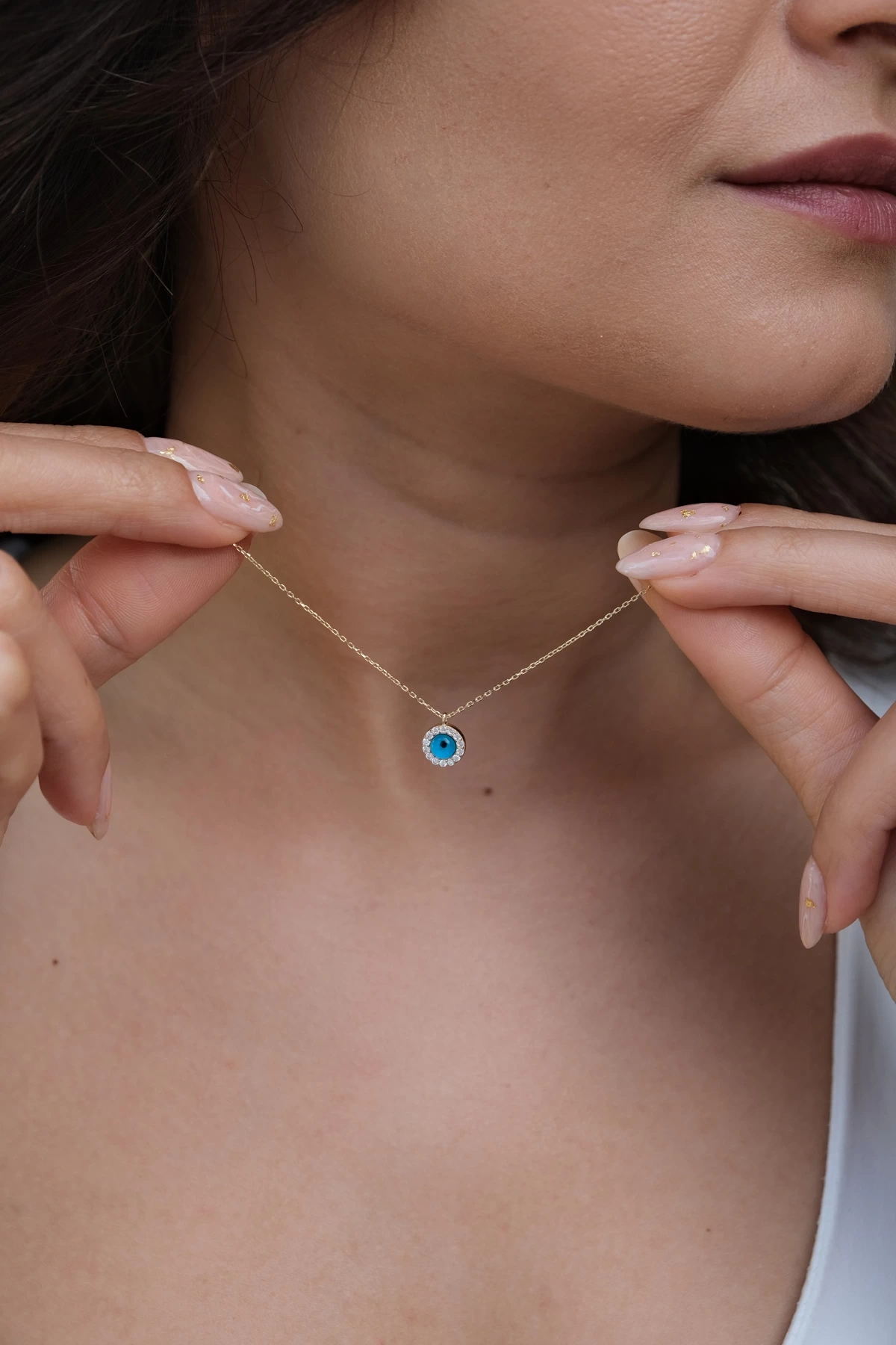 Asil 14 Ayar Taşlı Mini Nazar Boncuğu Altın Kolye Kly3776