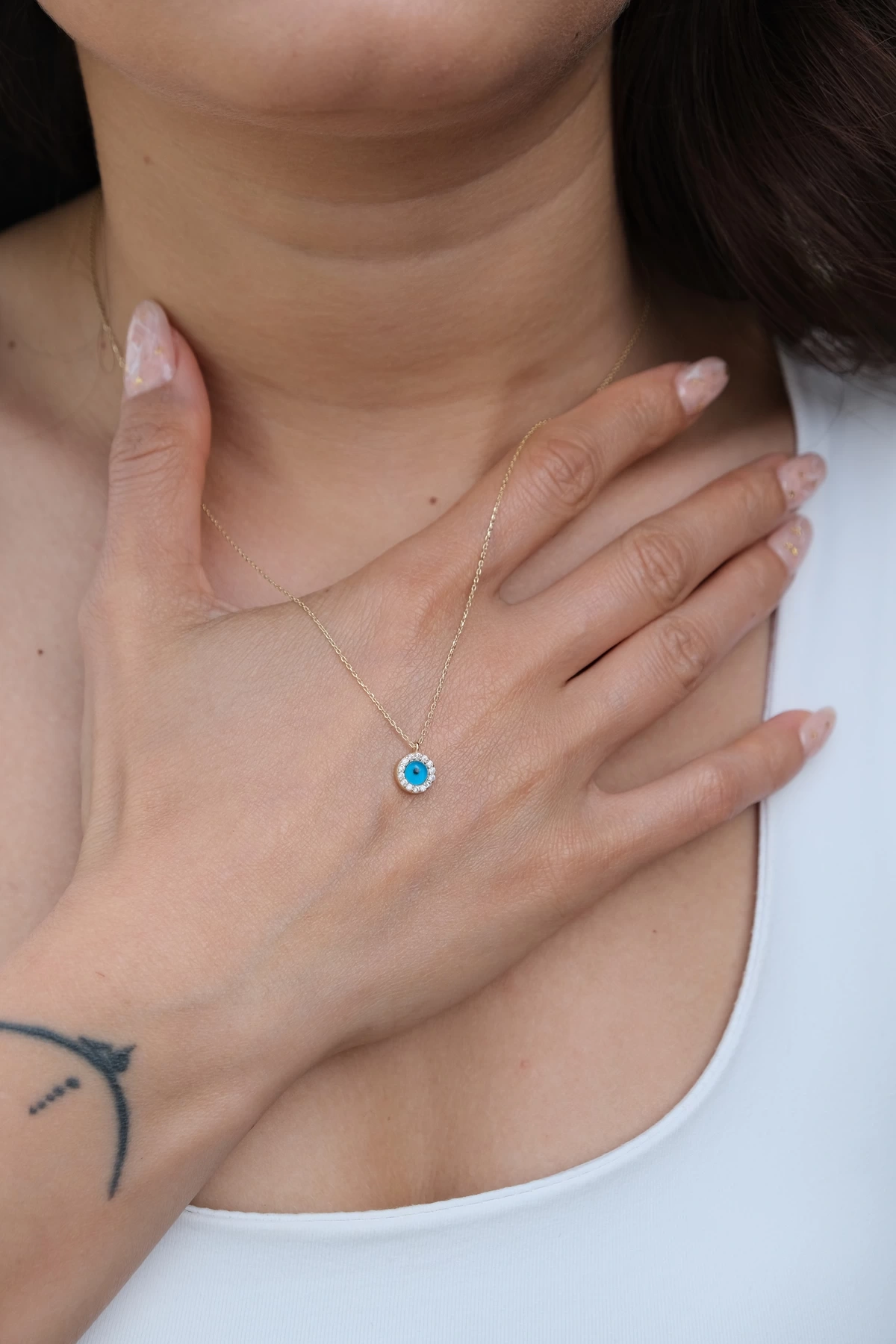 Asil 14 Ayar Taşlı Mini Nazar Boncuğu Altın Kolye Kly3776