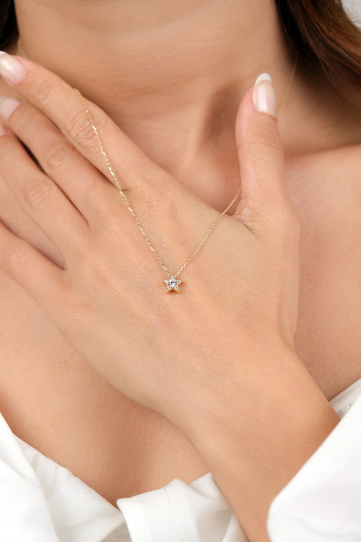 Asil 14 Ayar Taşlı Mini Yıldız Altın Kolye KLY4017