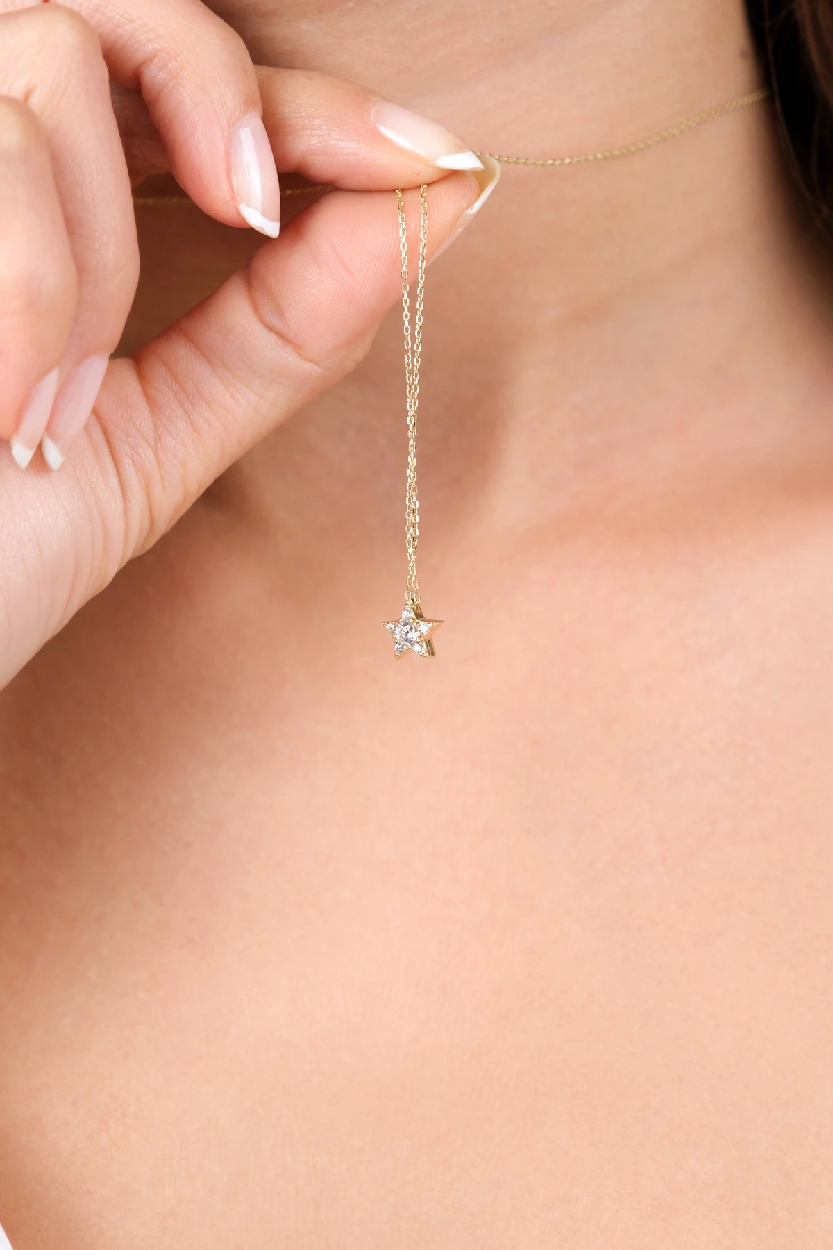 Asil 14 Ayar Taşlı Mini Yıldız Altın Kolye KLY4017