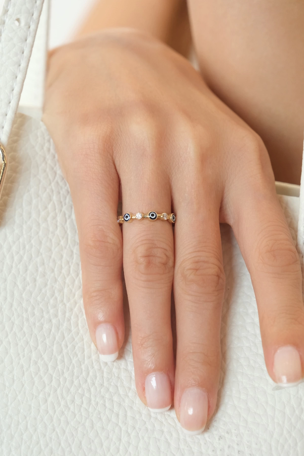 Asil 14 Ayar Taşlı Nazar Model Altın Yüzük YZK3584