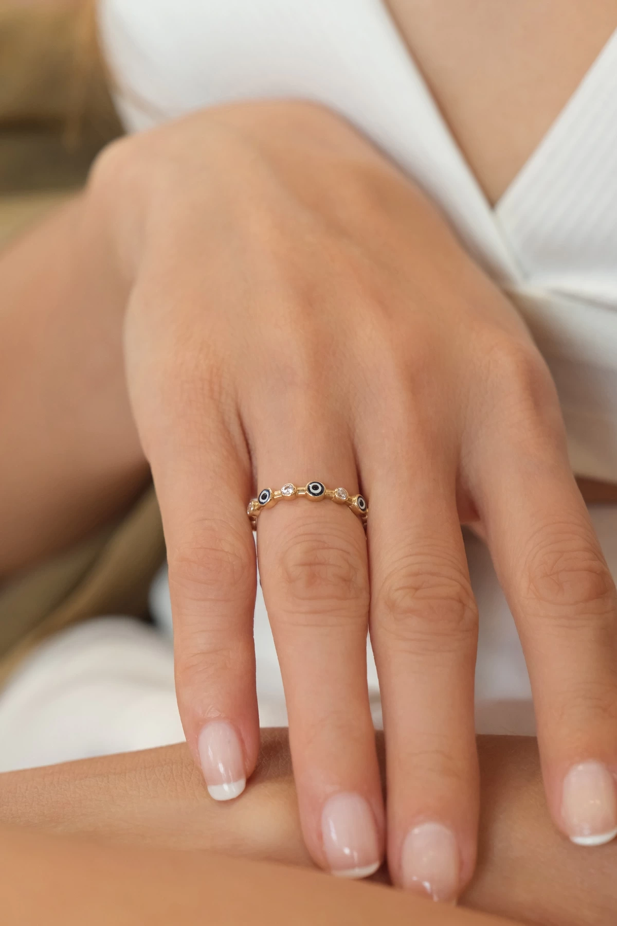 Asil 14 Ayar Taşlı Nazar Model Altın Yüzük YZK3584