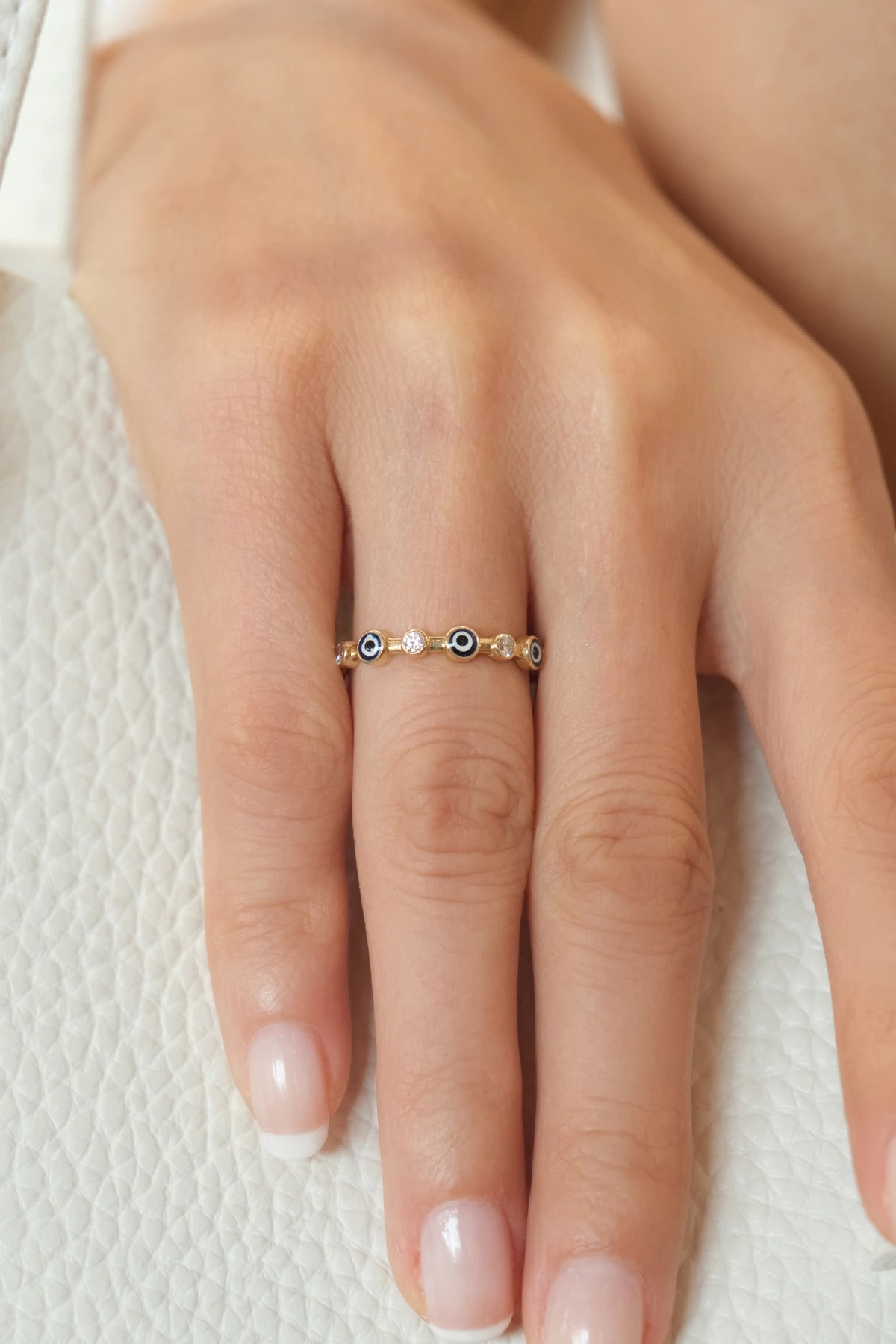 Asil 14 Ayar Taşlı Nazar Model Altın Yüzük YZK3584