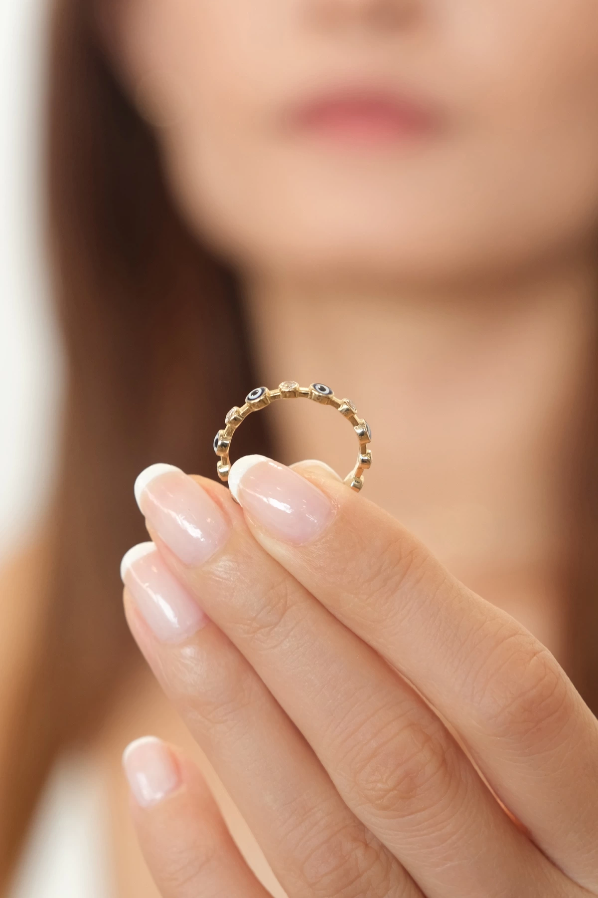 Asil 14 Ayar Taşlı Nazar Model Altın Yüzük YZK3584