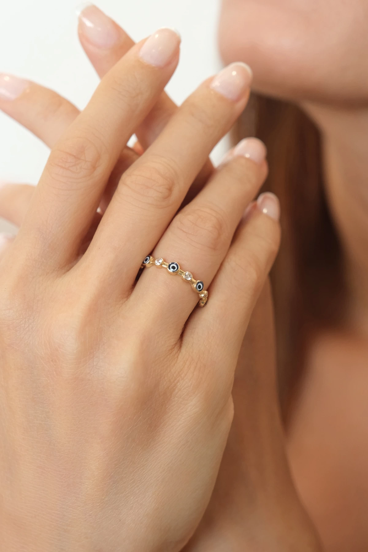 Asil 14 Ayar Taşlı Nazar Model Altın Yüzük YZK3584