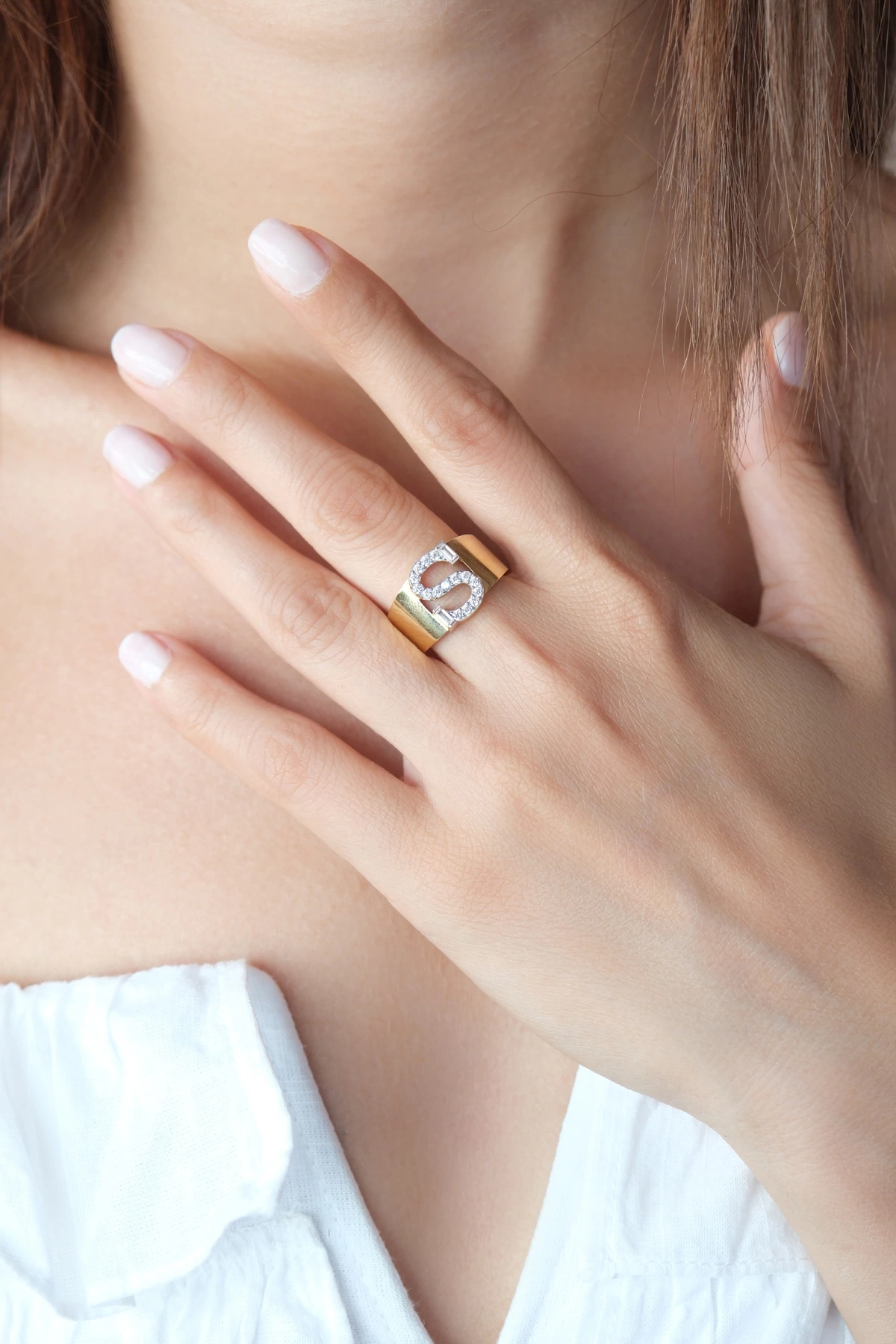 Asil 14 Ayar Taşlı S Harf Altın Yüzük YZK3394