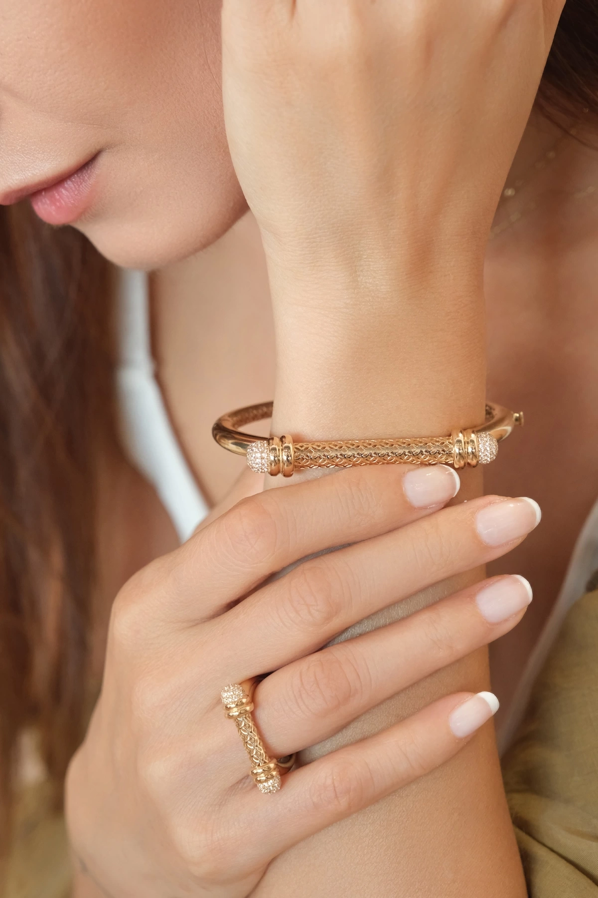 Asil 14 Ayar Taşlı Telkari Kelepçe Altın Bileklik BLK1793