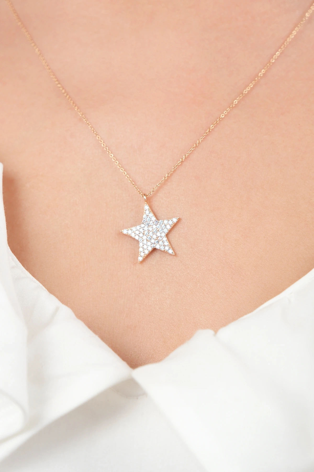 Asil 14 Ayar Taşlı Yıldız Altın Kolye KLY2824