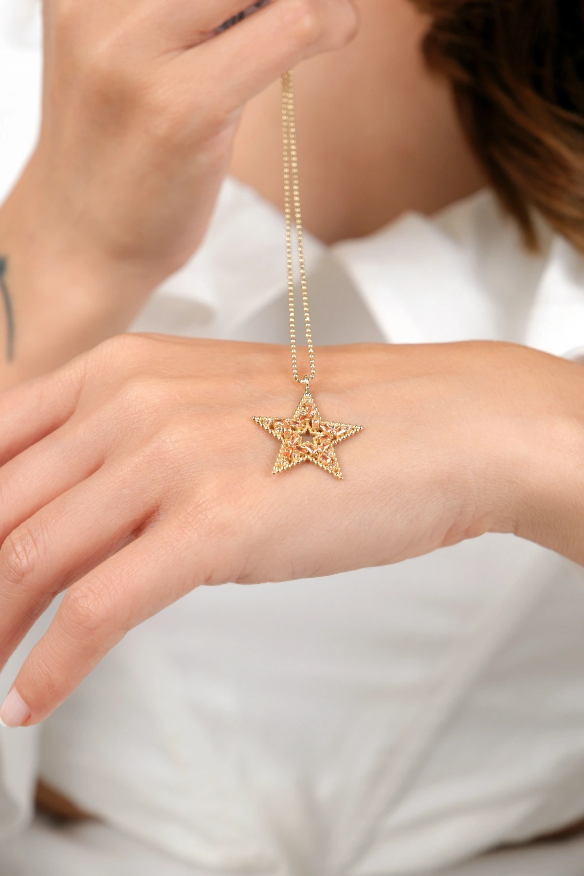 Asil 14 Ayar Taşlı Yıldız Altın Kolye KLY3716