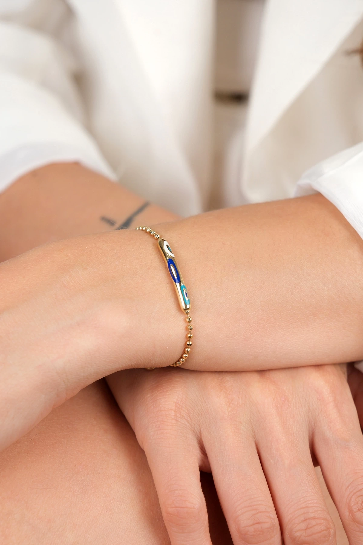 Asil 14 Ayar Tırnak Makası Modeli Nazarlı Altın Bileklik BLK4328