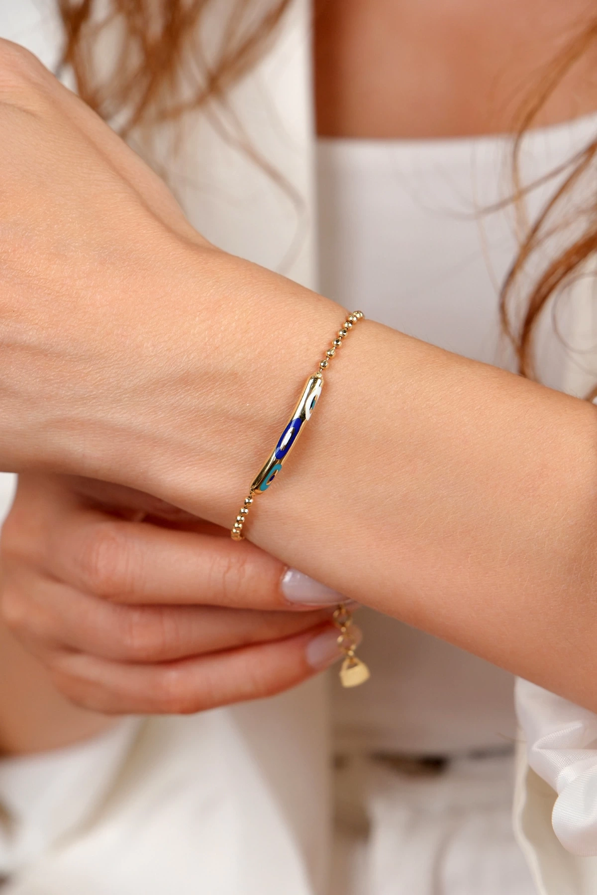 Asil 14 Ayar Tırnak Makası Modeli Nazarlı Altın Bileklik BLK4328