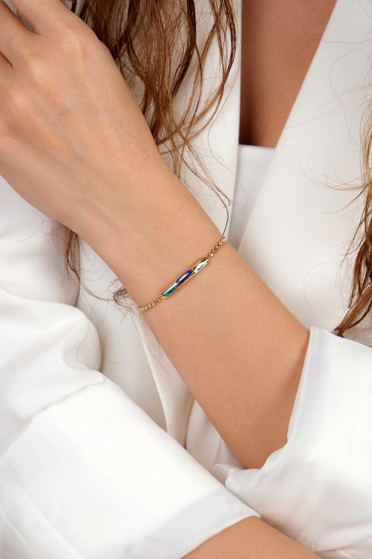 Asil 14 Ayar Tırnak Makası Modeli Nazarlı Altın Bileklik BLK4328