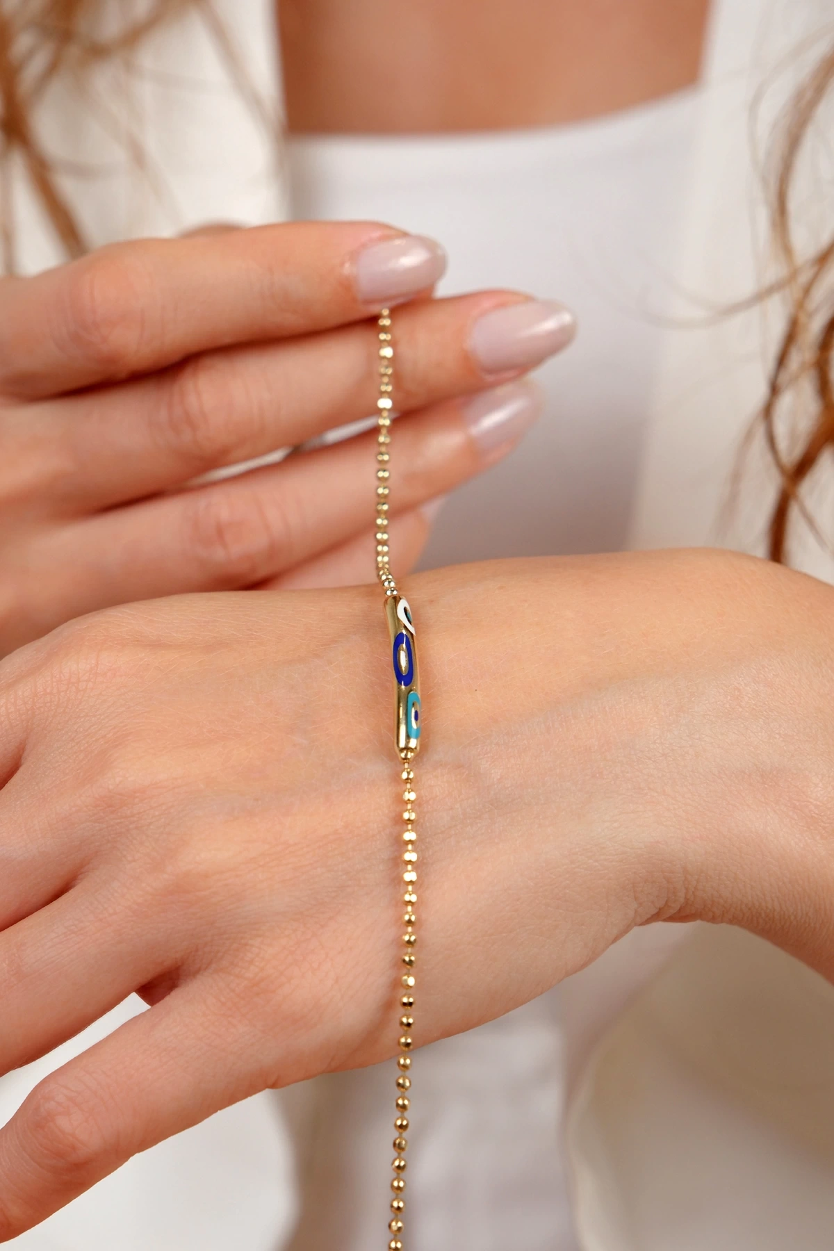 Asil 14 Ayar Tırnak Makası Modeli Nazarlı Altın Bileklik BLK4328