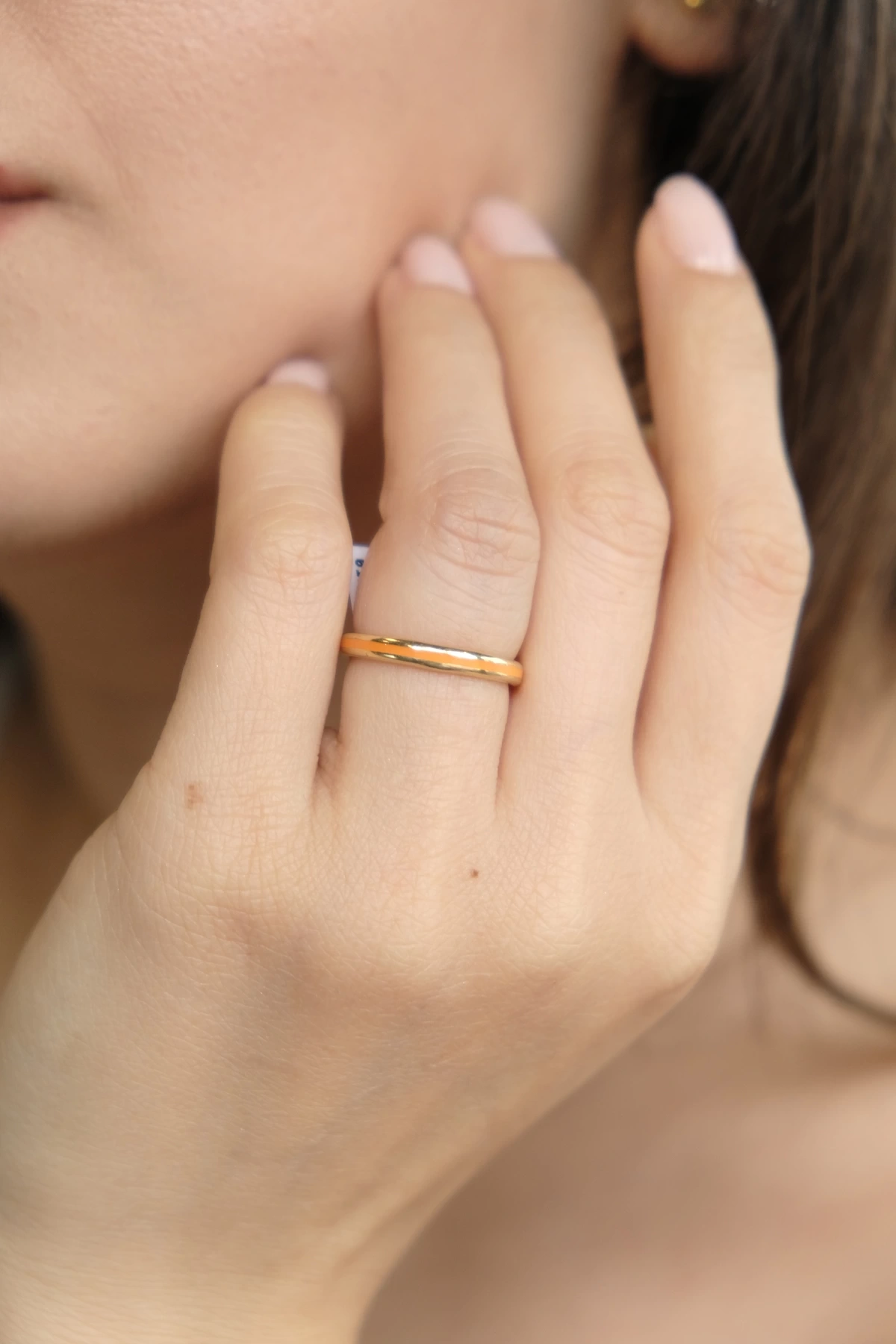 Asil 14 Ayar Turuncu Mineli Altın Yüzük YZK2366