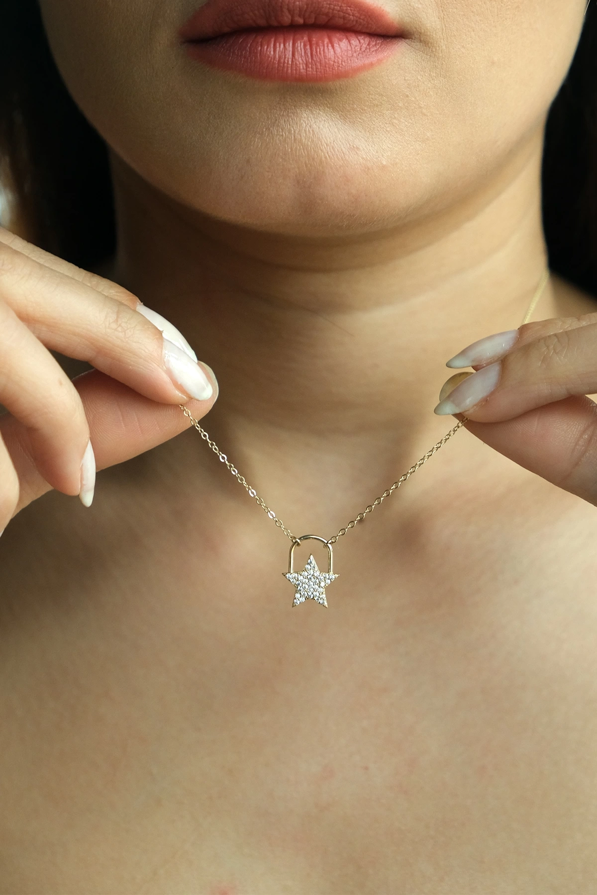 Asil 14 Ayar Yıldız Ataç Kolye Altın Kolye KLY2849