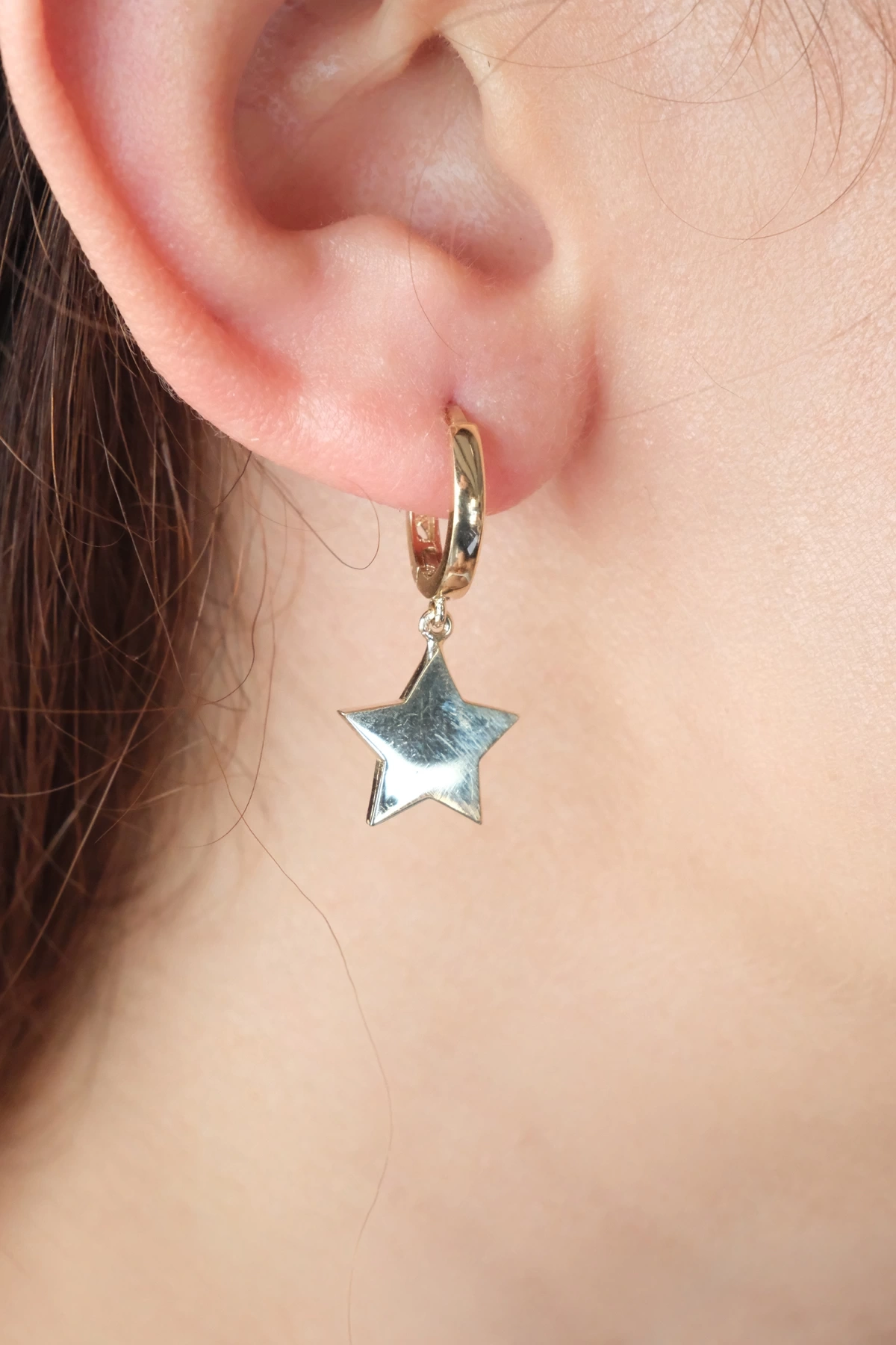 Asil 14 Ayar Yıldızlı Halka Altın Küpe KP5102