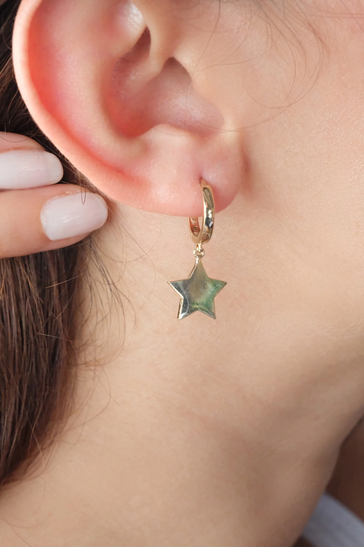 Asil 14 Ayar Yıldızlı Halka Altın Küpe KP5102