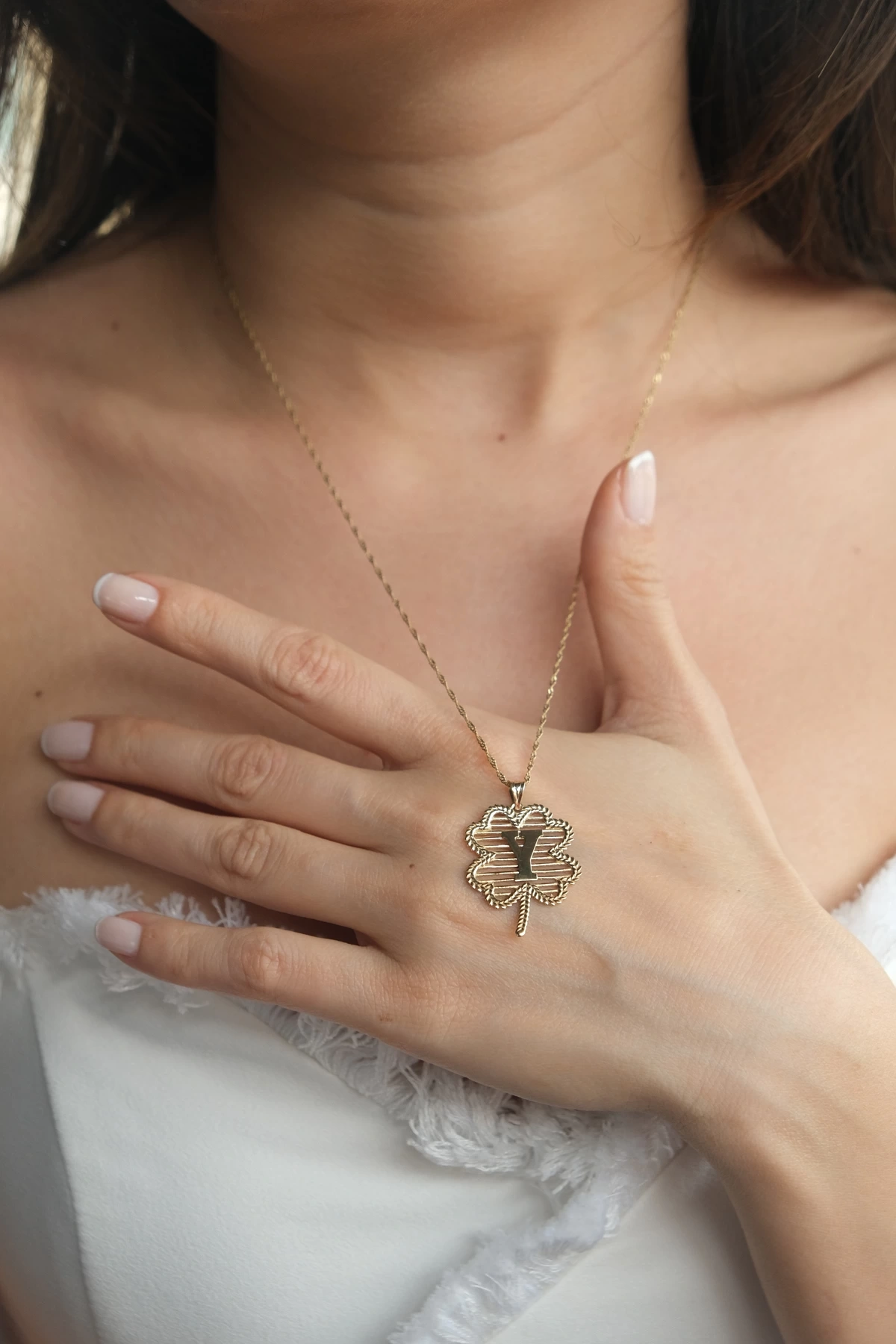 Asil 14 Ayar Yoncalı Y Harf Altın Kolye Ucu KLU1355