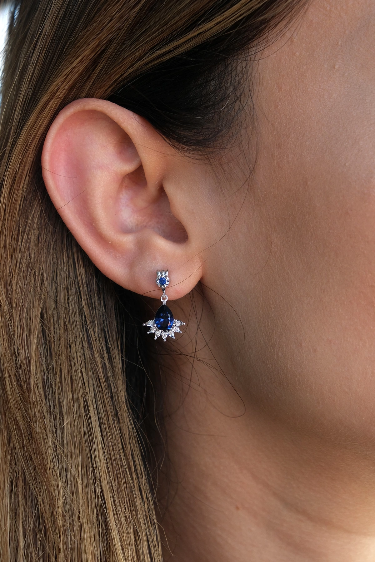 Asil Pırlantalı Safir Küpe PIR3431