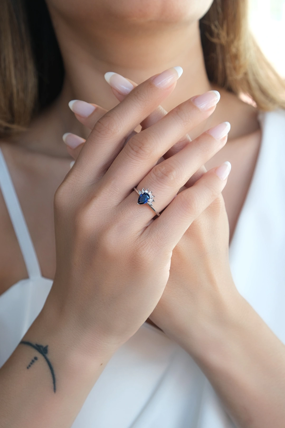 Asil Pırlantalı Damla Model Safir Yüzük PIR3581