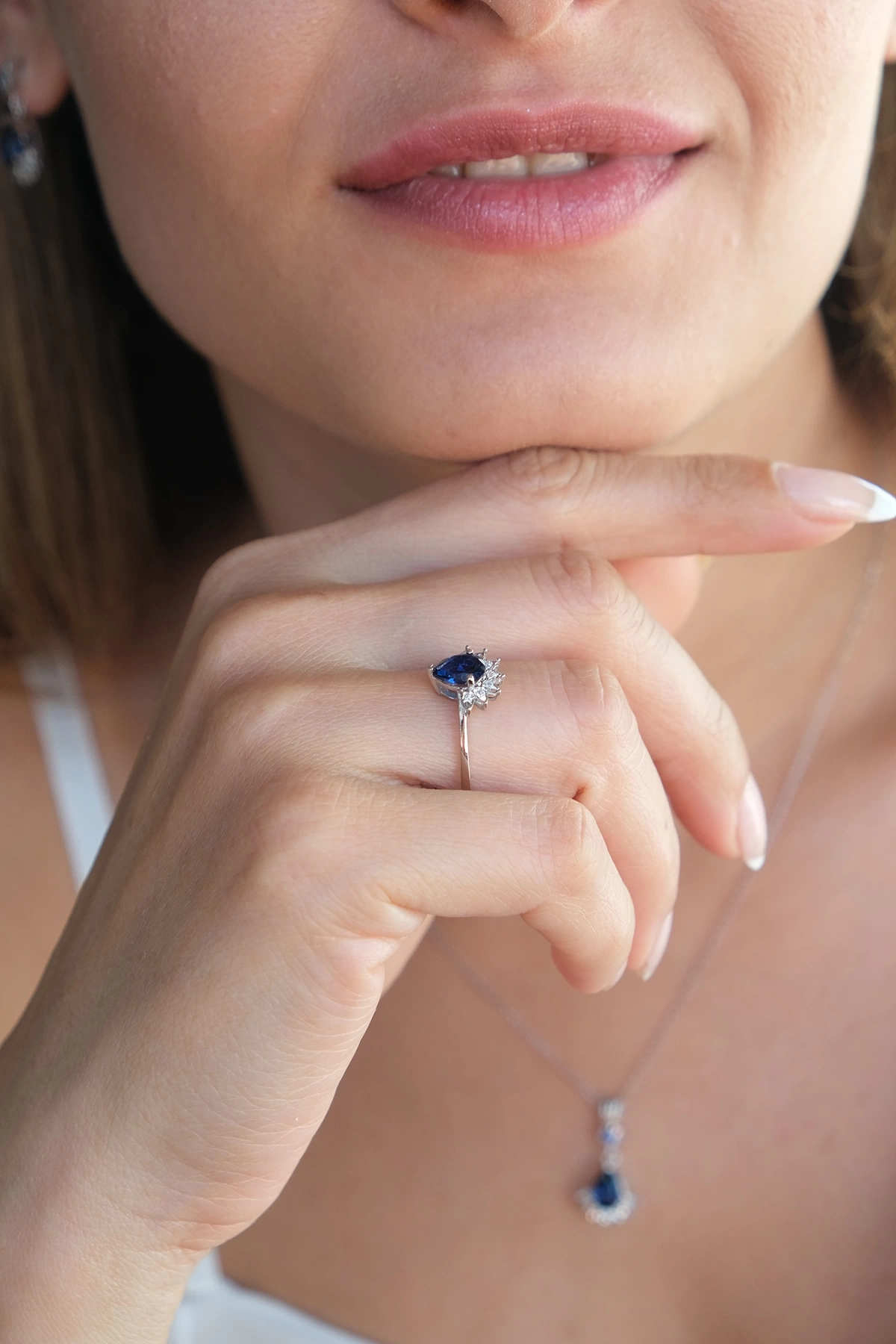 Asil Pırlantalı Damla Model Safir Yüzük PIR3581