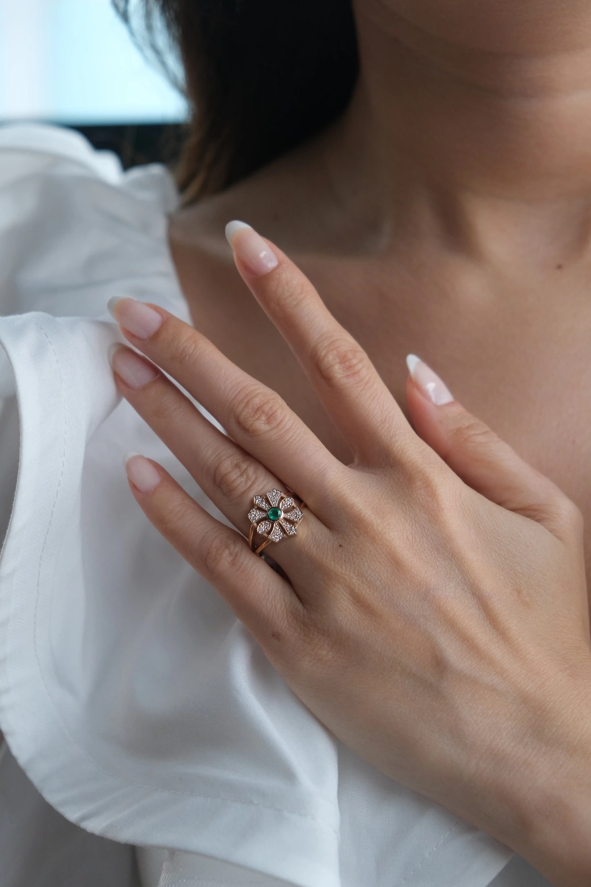 Asil Zümrüt Parçalı Pırlanta Yüzük PIR4094