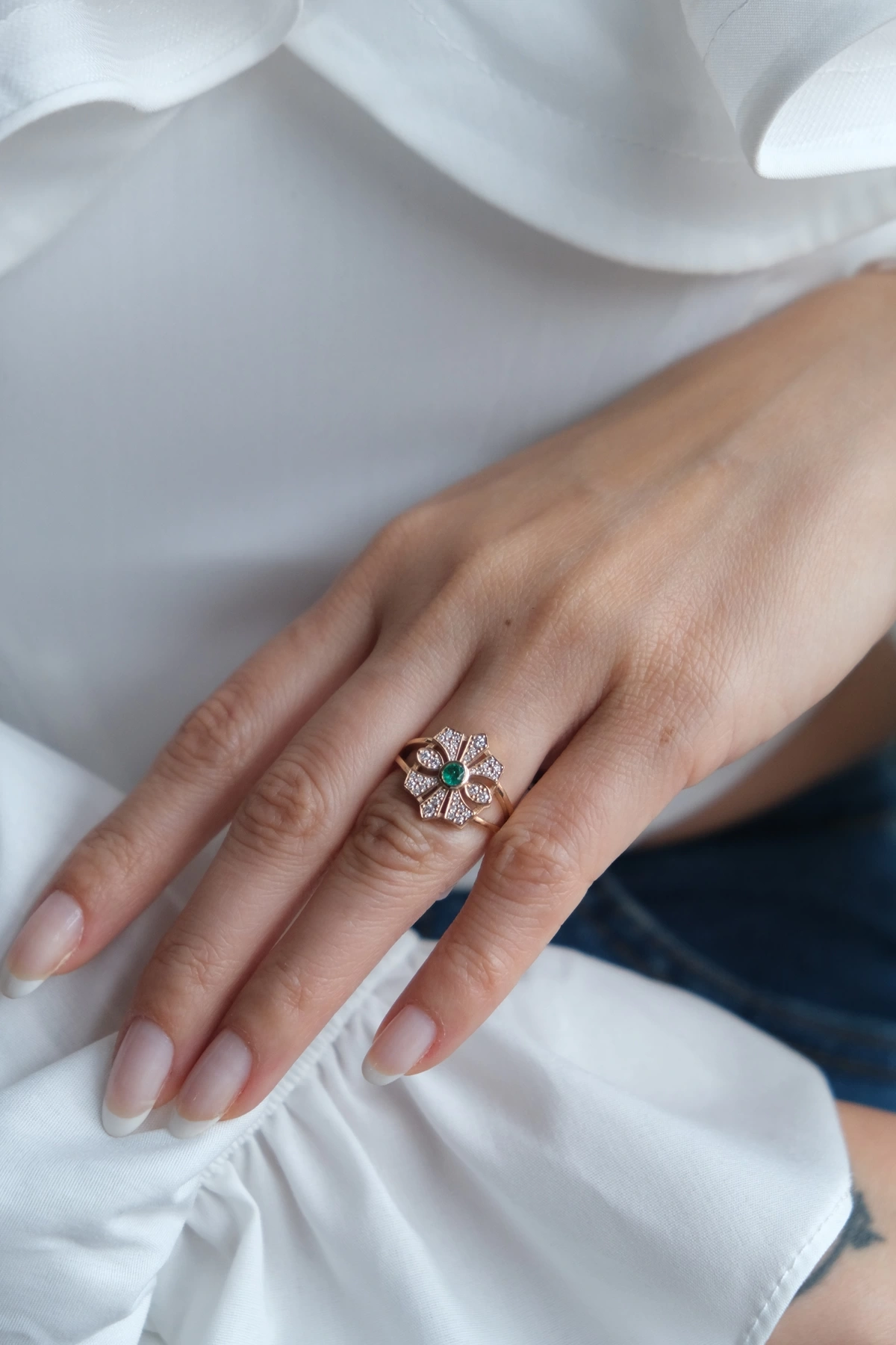 Asil Zümrüt Parçalı Pırlanta Yüzük PIR4094